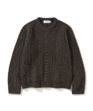 (UNIXSEX)볼드 케이블 라운드 니트 가디건  BROWN