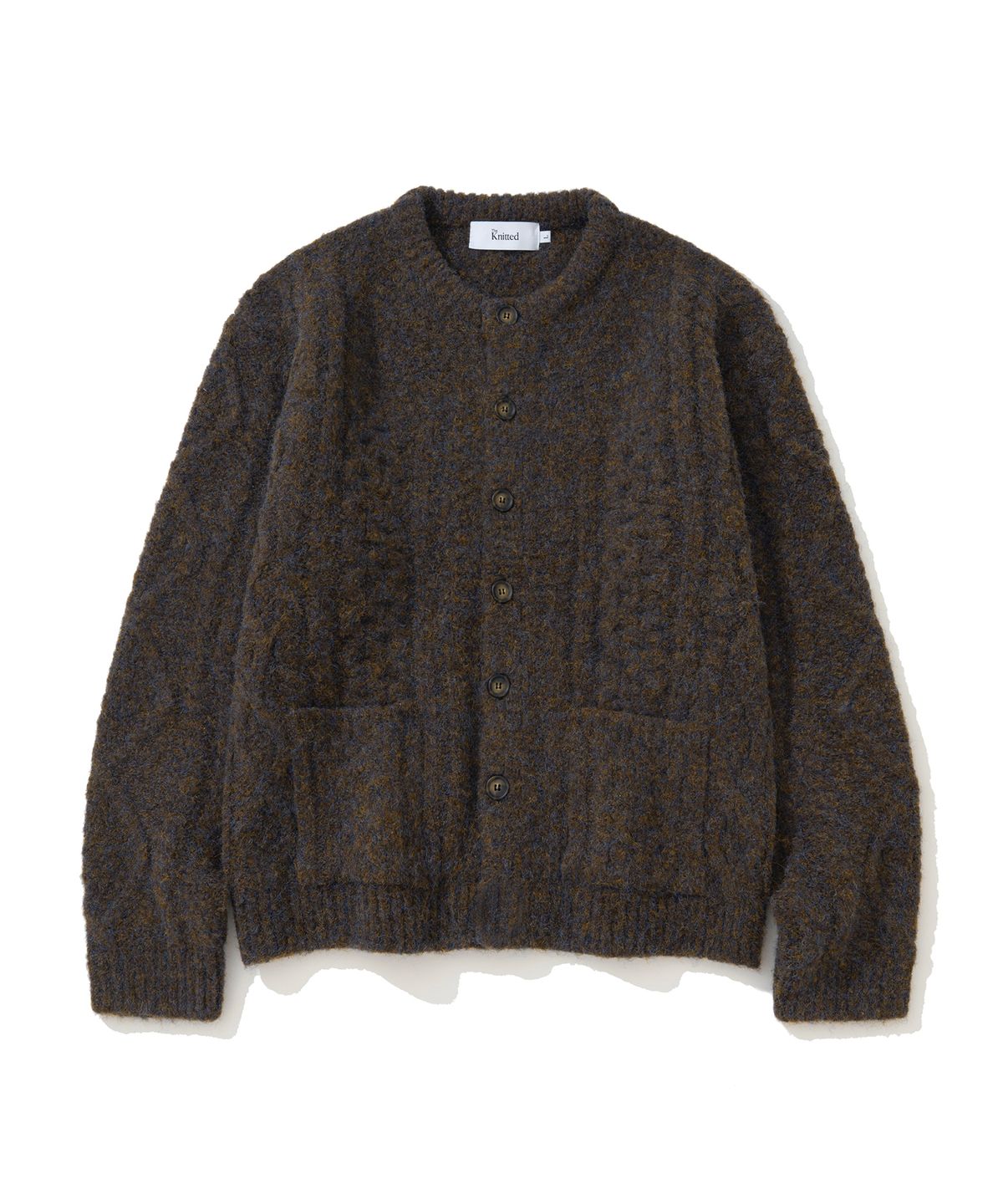 니티드(KNITTED) (UNIXSEX)볼드 케이블 라운드 니트 가디건  BROWN