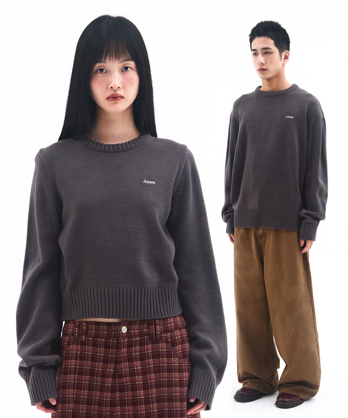 아메스 월드와이드(AMES-WORLDWIDE) BASIC SMALL LOGO KNIT CHARCOAL