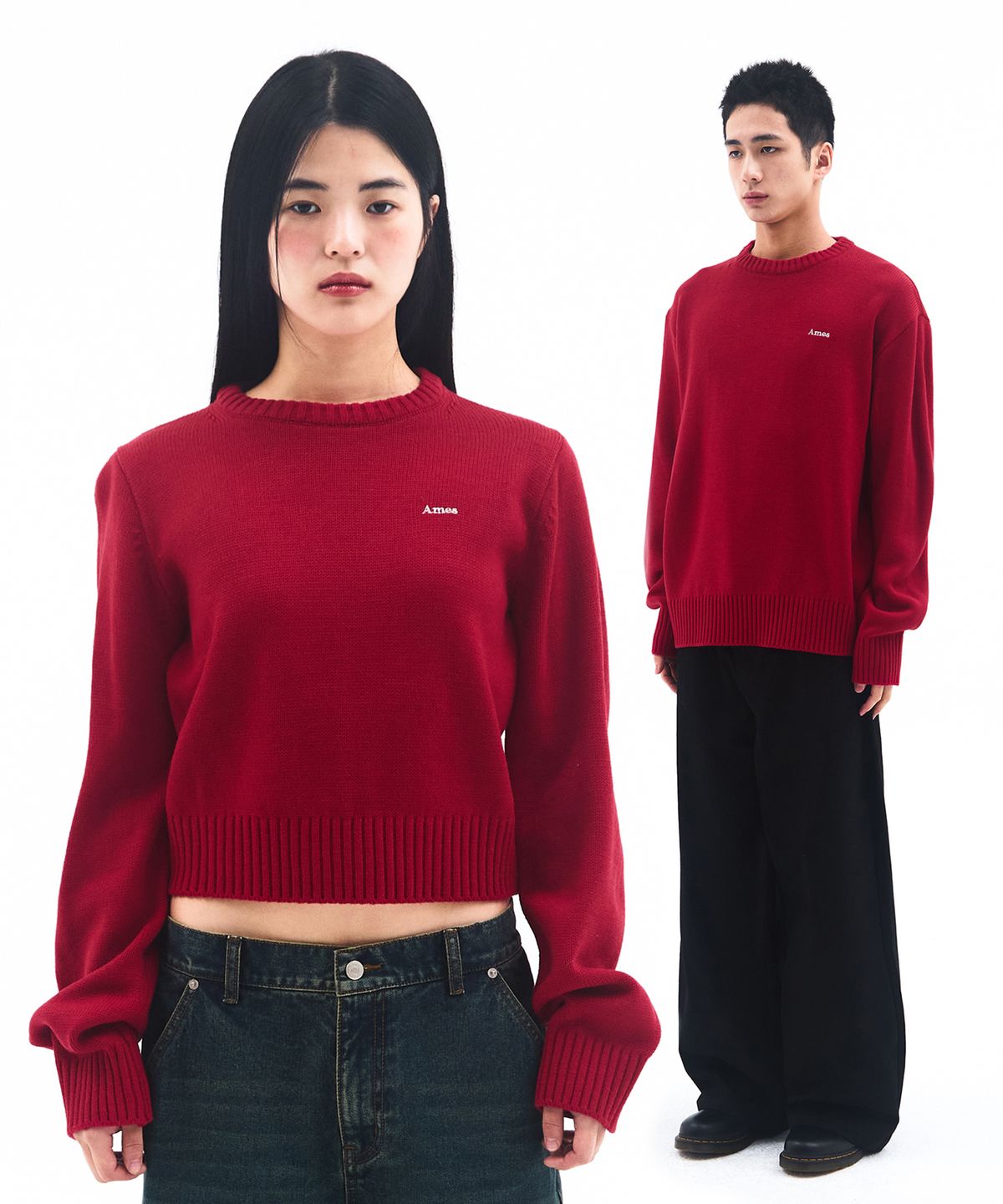 아메스 월드와이드(AMES-WORLDWIDE) BASIC SMALL LOGO KNIT RED