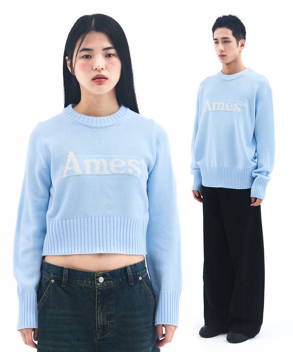 아메스 월드와이드(AMES-WORLDWIDE) BASIC PULLOVER KNIT LIGHT BLUE
