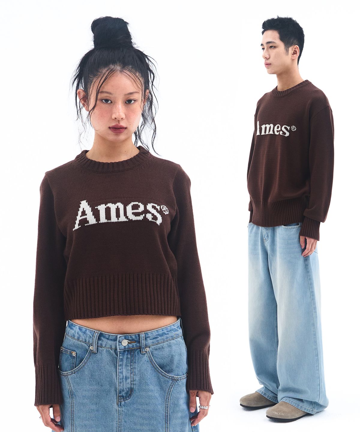 아메스 월드와이드(AMES-WORLDWIDE) BASIC PULLOVER KNIT BROWN