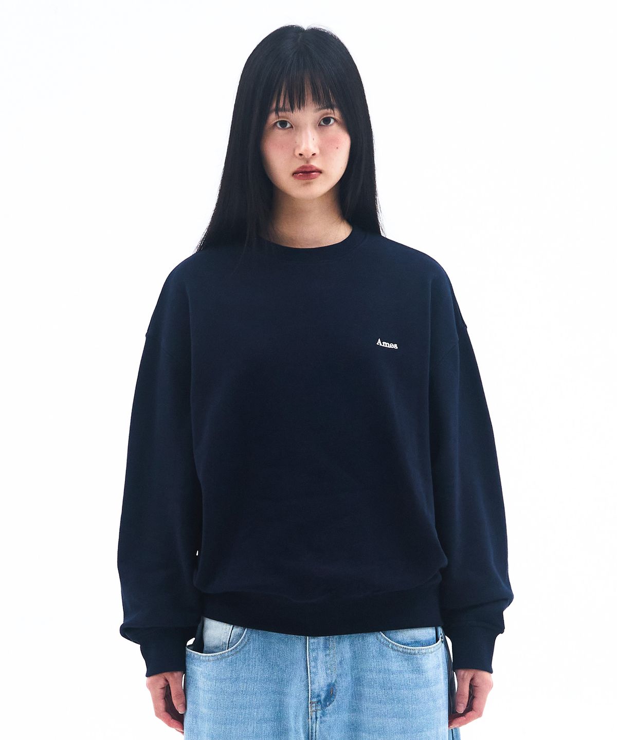 아메스 월드와이드(AMES-WORLDWIDE) BASIC SMALL LOGO SWEATSHIRT NAVY