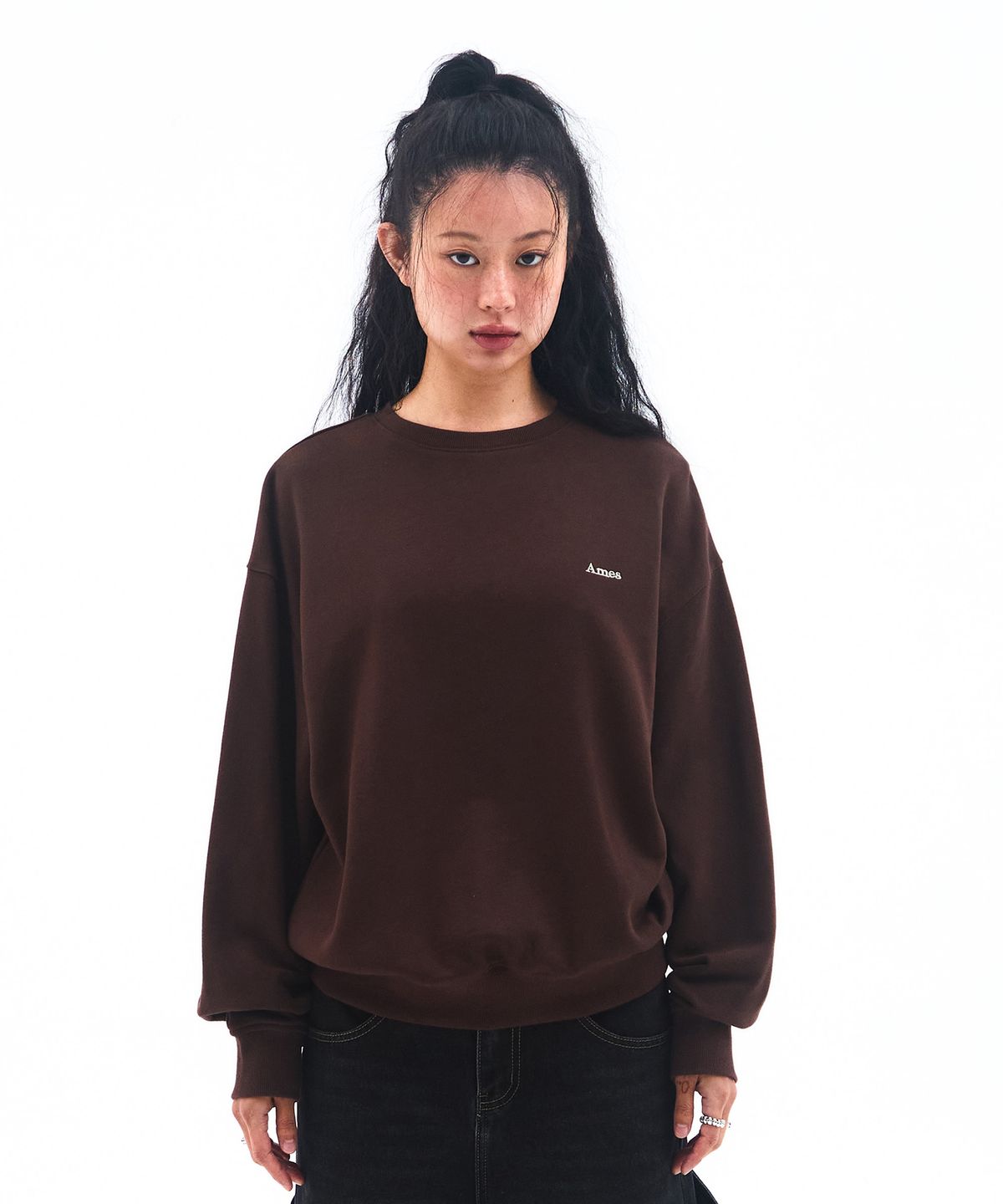아메스 월드와이드(AMES-WORLDWIDE) BASIC SMALL LOGO SWEATSHIRT BROWN