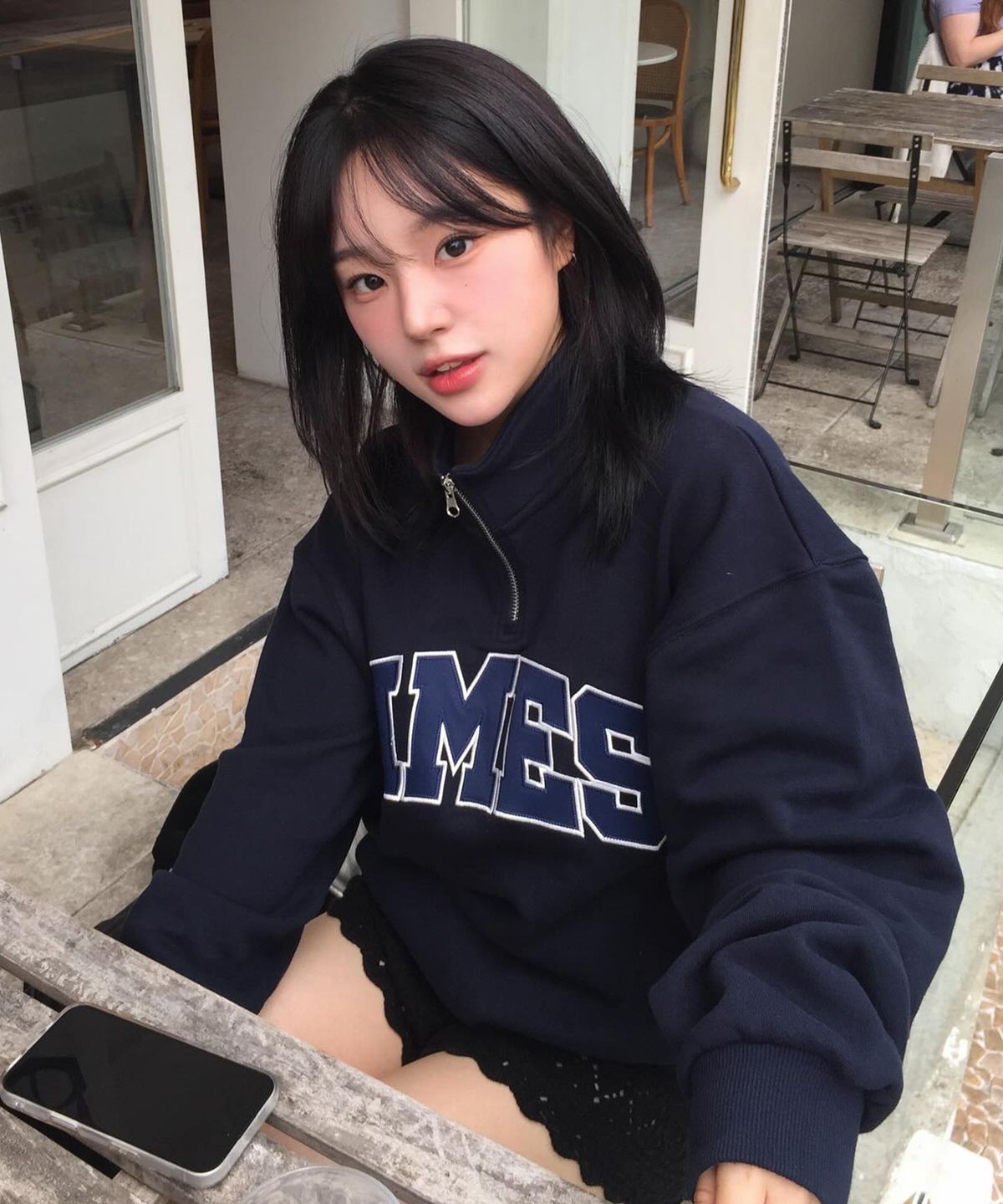 아메스 월드와이드(AMES-WORLDWIDE) BASIC APPLIQUE HALF ZIP SWEATSHIRT NAVY