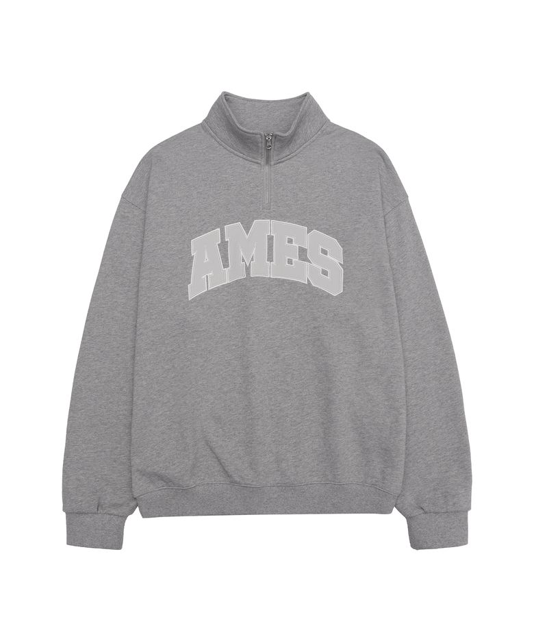 BASIC APPLIQUE HALF ZIP SWEATSHIRT GREY