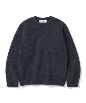 (UNISEX)부클 래글런 크롭 라운드 니트 BLACK