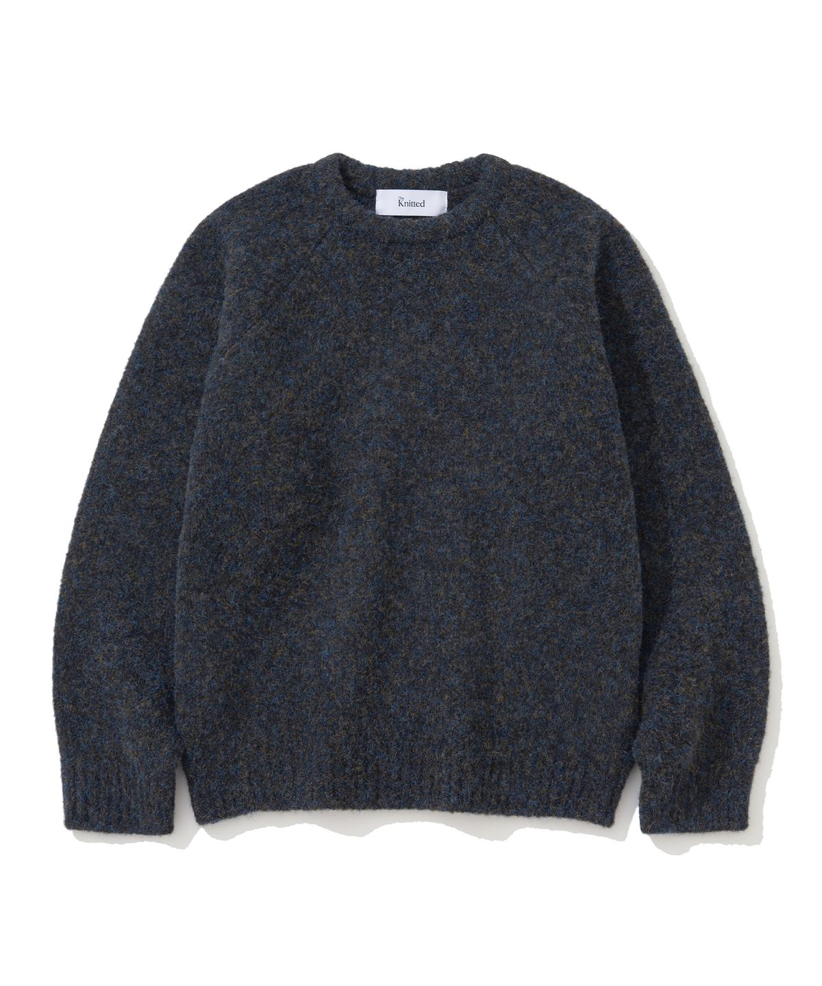 니티드(KNITTED) (UNISEX)부클 래글런 크롭 라운드 니트 BLACK