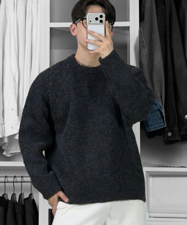 [젠플록스 착용] (UNISEX)부클 래글런 크롭 라운드 니트 BLACK