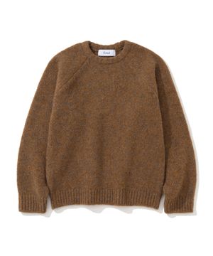 (UNISEX)부클 래글런 크롭 라운드 니트 CAMEL