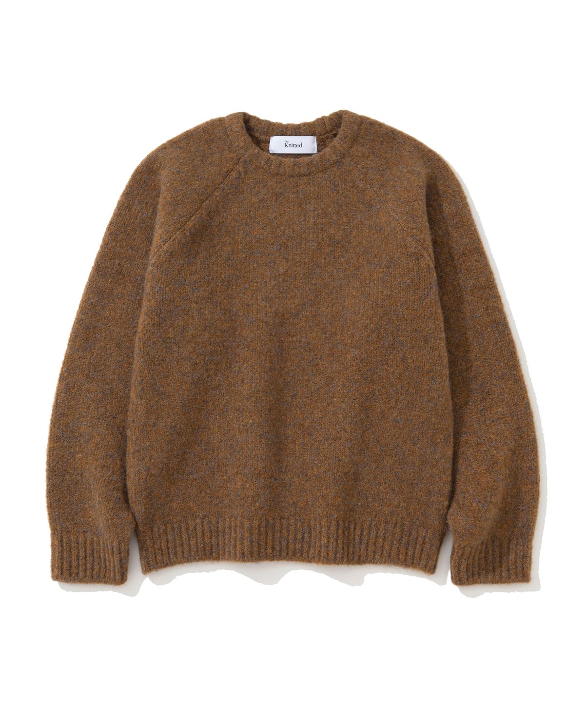 니티드(KNITTED) (UNISEX)부클 래글런 크롭 라운드 니트 CAMEL