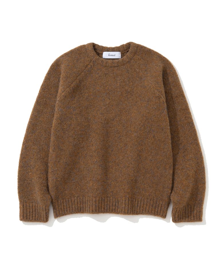 [젠플록스 착용] (UNISEX)부클 래글런 크롭 라운드 니트 CAMEL
