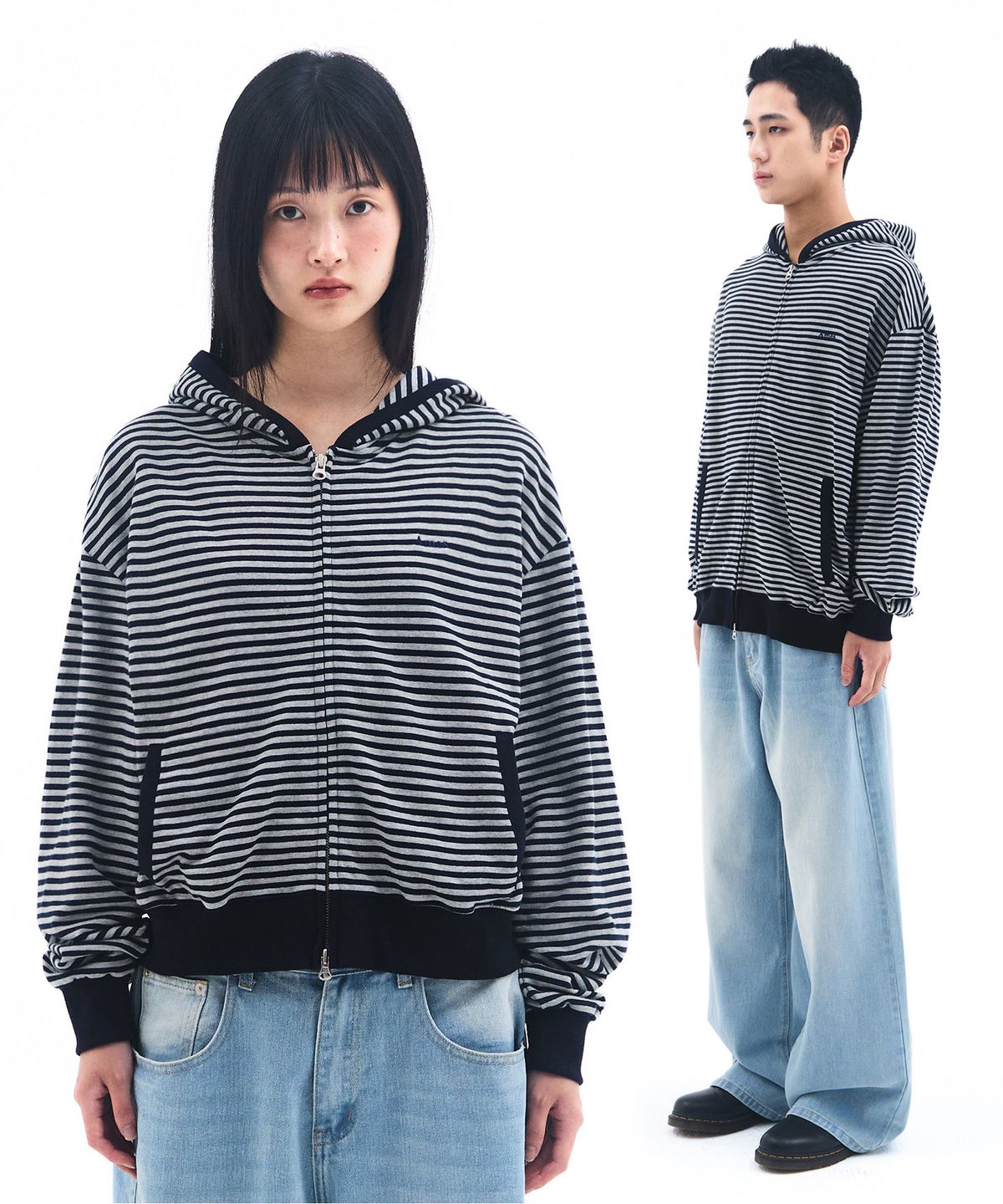 아메스 월드와이드(AMES-WORLDWIDE) STRIPE HOODIE ZIP UP NAVY