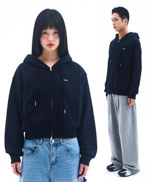 BASIC SMALL LOGO HOODIE ZIP UP NAVY