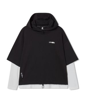 여성) 메쉬 레이어드 긴팔 후드 티셔츠