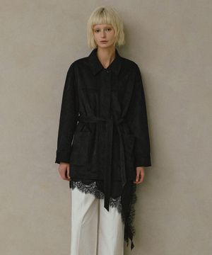 신세틱 스웨이드 벨티드 하프 자켓 [블랙]