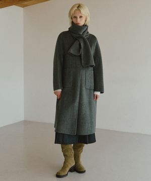 캐시미어 카라리스 머플러 핸드메이드 코트 [그레이]