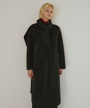 캐시미어 카라리스 머플러 핸드메이드 코트 [차콜]