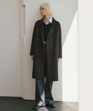 캐시미어 핸드메이드 더블 롱 코트 [차콜]
