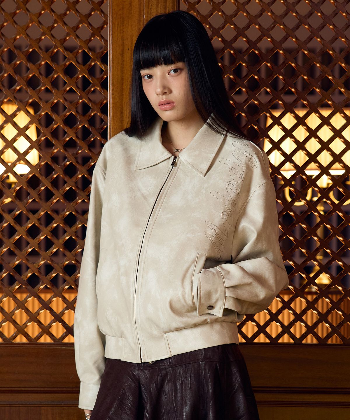 라티젠(LARTIGENT) MY MELODY VEGAN LEATHER JACKET(BEIGE)