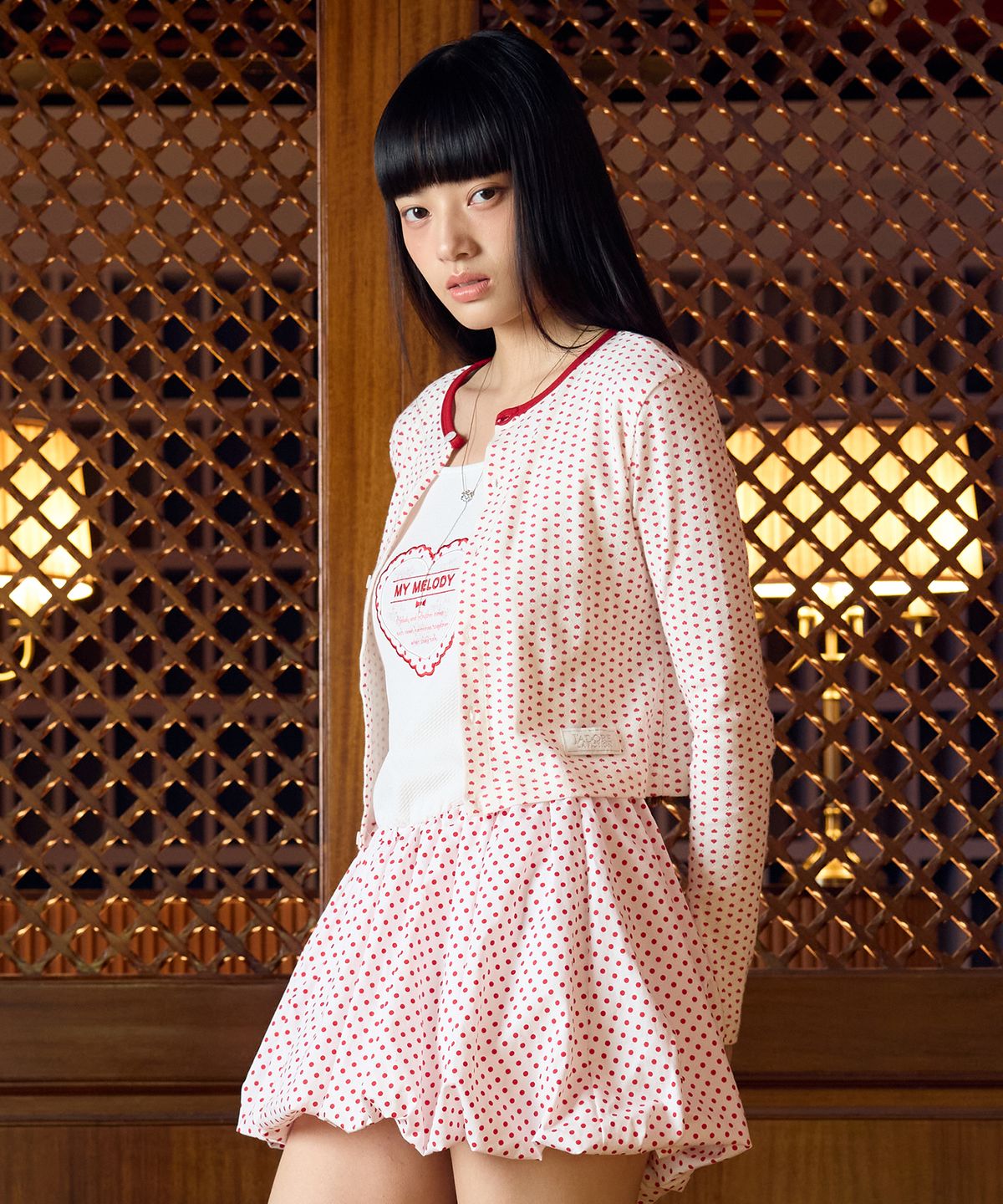 라티젠(LARTIGENT) MY MELODY DOT BALLOON ONE-PIECE(WHITE)