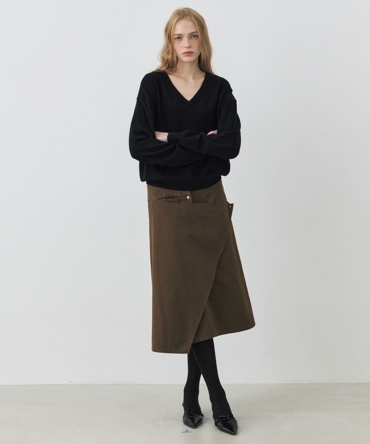 시티브리즈(CITYBREEZE) 프레임 랩 스커트_BROWN