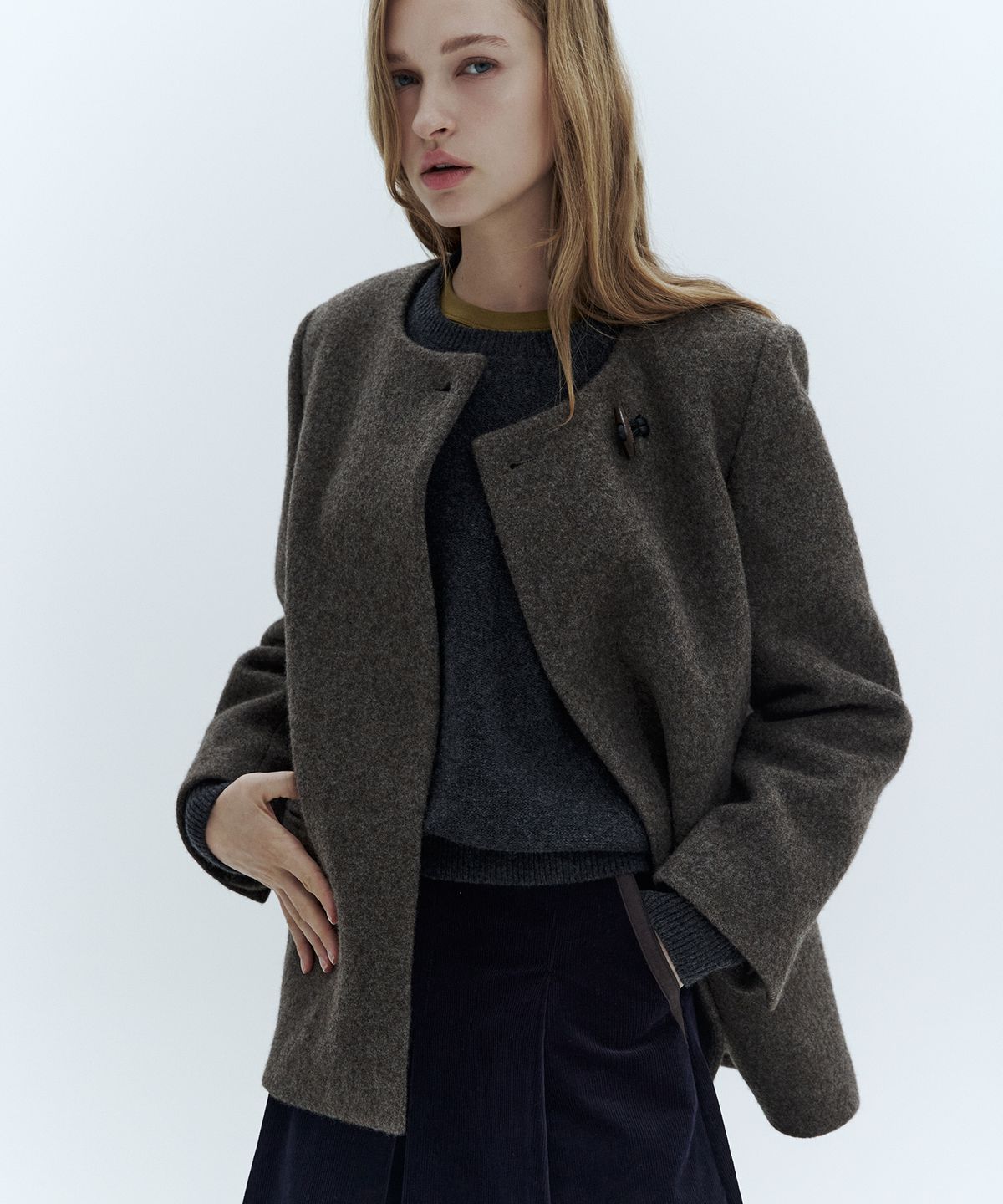 시티브리즈(CITYBREEZE) 울 뮤트 하프 코트_BROWN