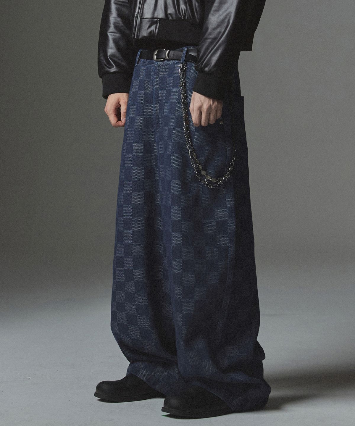 낫포너드(NOT4NERD) Checkerboard Baggy Fit Denim Pants - Deep Blue