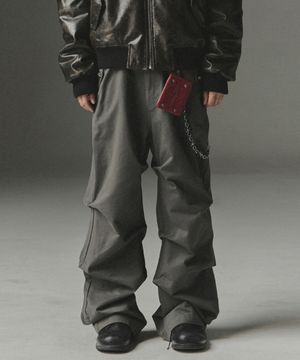 Stair Shirred Flare Fit Cotton Pants - Charcoal