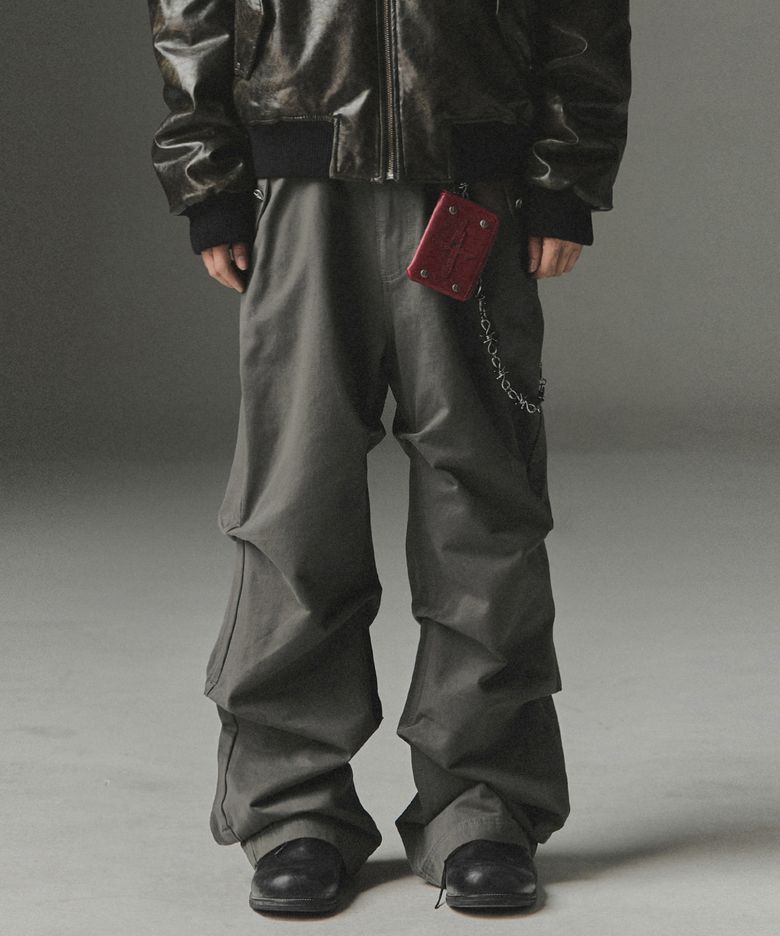 Stair Shirred Flare Fit Cotton Pants - Charcoal