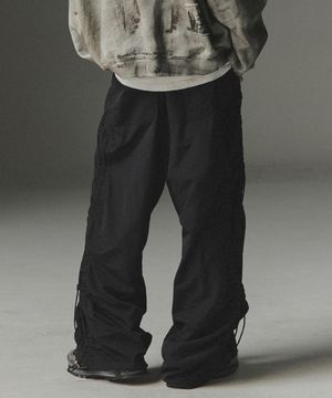 Side Shirred Nylon Pants - Black