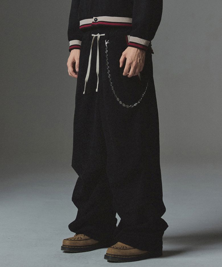 Striped Rib Parachute Corduroy Pants - Black
