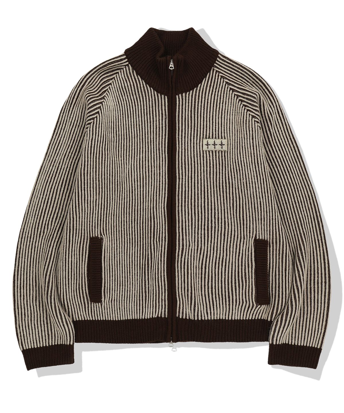 낫포너드(NOT4NERD) 444 Logo Two Tone Rib Knit Zip Up - Beige