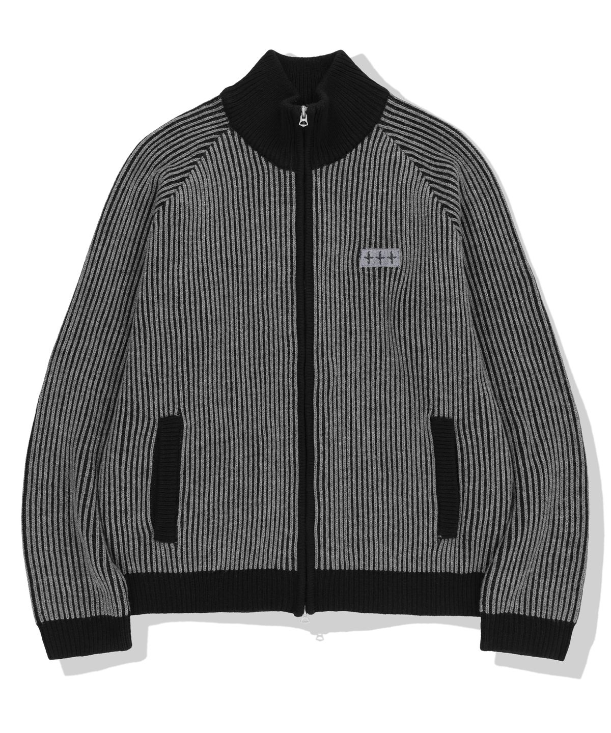 낫포너드(NOT4NERD) 444 Logo Two Tone Rib Knit Zip Up - Charcoal