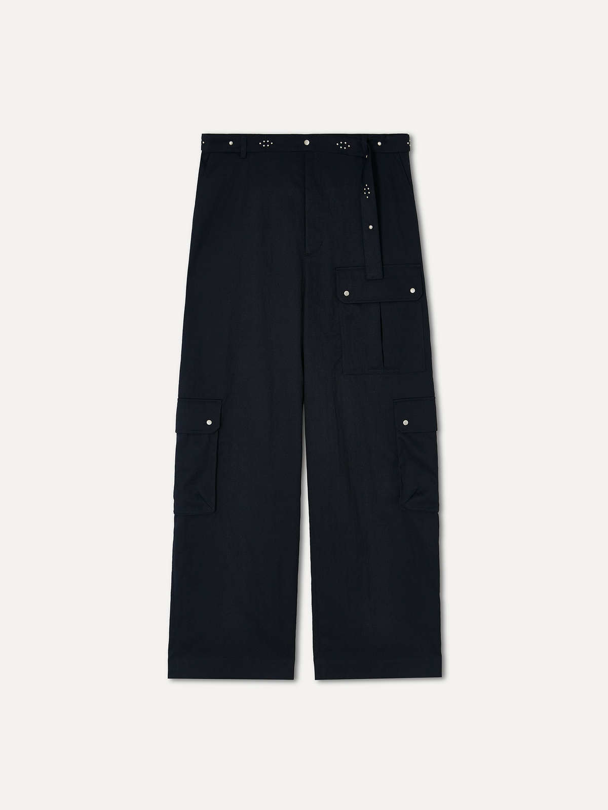 라벨아카이브(LABELARCHIVE) Orvek studded belt multi-pocket pants navy