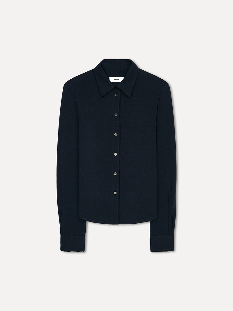 W Rein delicate lace trim shirt navy