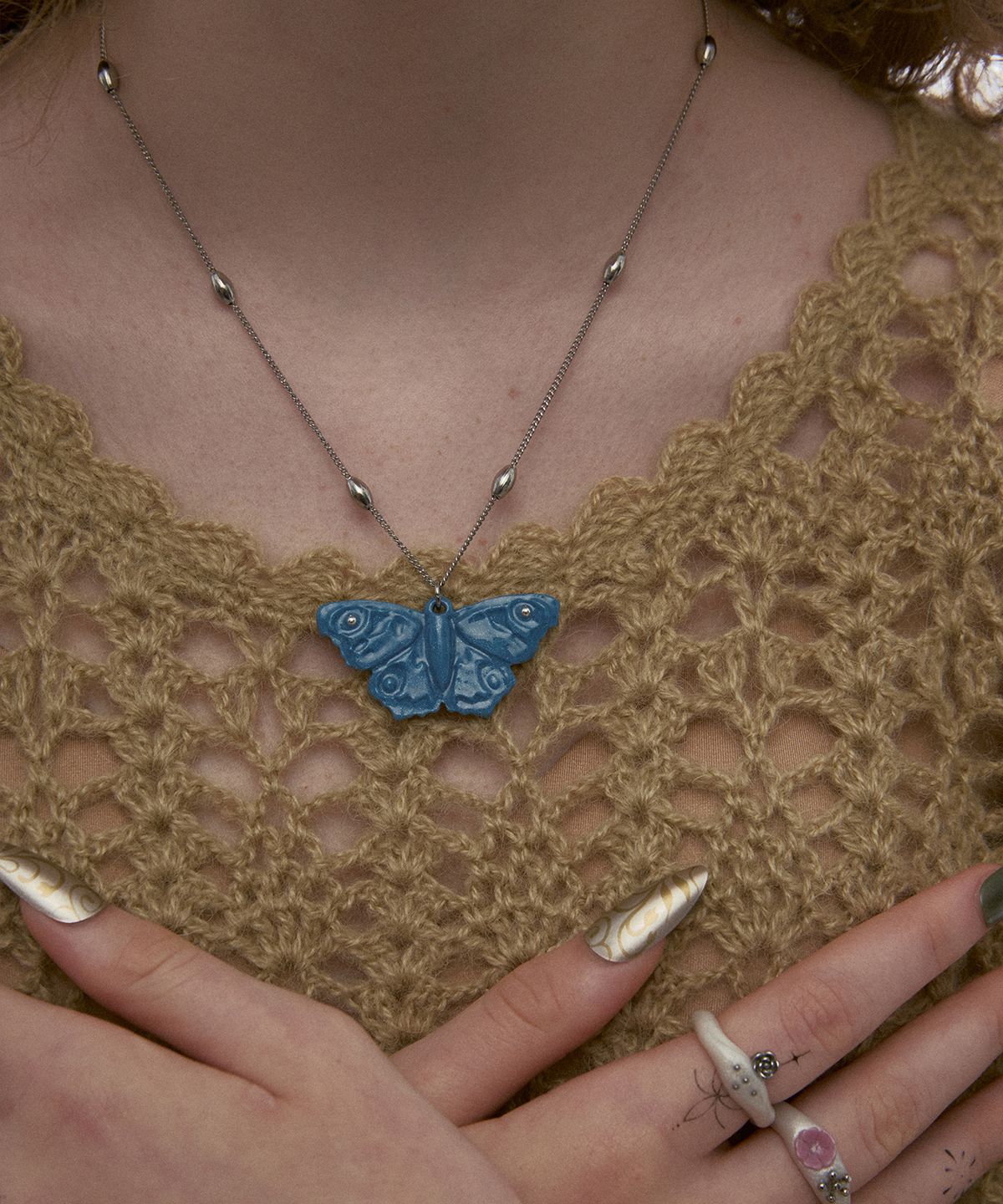 엔프프(NFF) butterfly necklace-blue