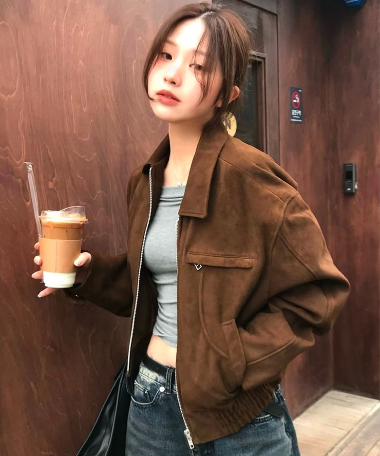 real goat leather suede blouson jacket_Camel