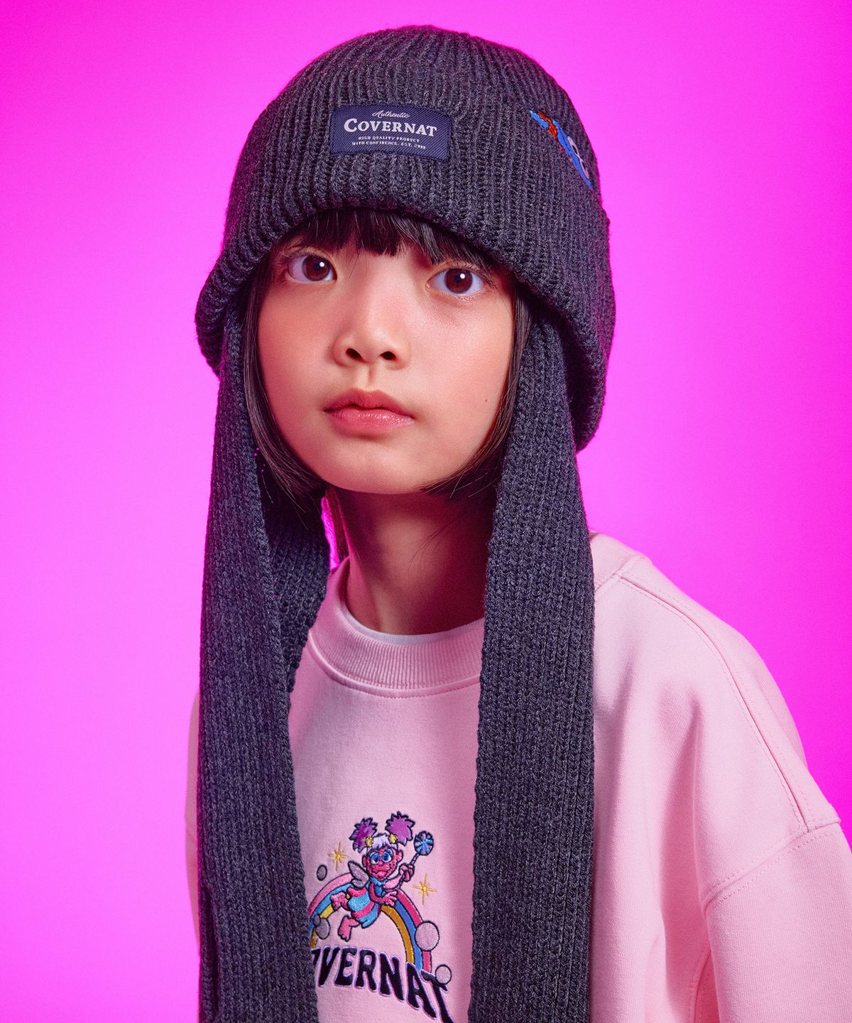 커버낫 키즈(COVERNAT KIDS) 세서미스트리트x커버낫 키즈 쿠키몬스터 머플러 비니 차콜 CK2507BN11CH