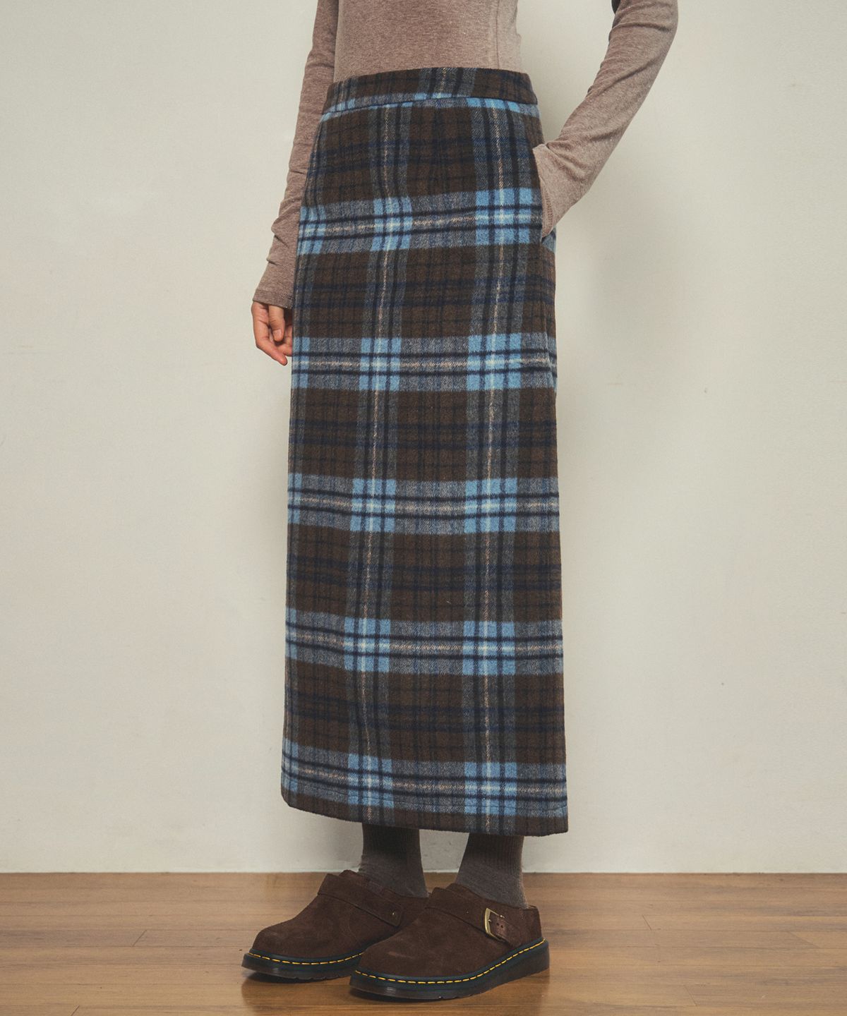 아우어노스텔지아(OURNOSTALGIA) vintage check skirt_Blue Brown