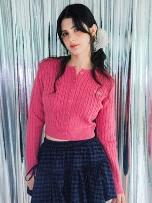 Sweetheart Cable Knit Crop Cardigan