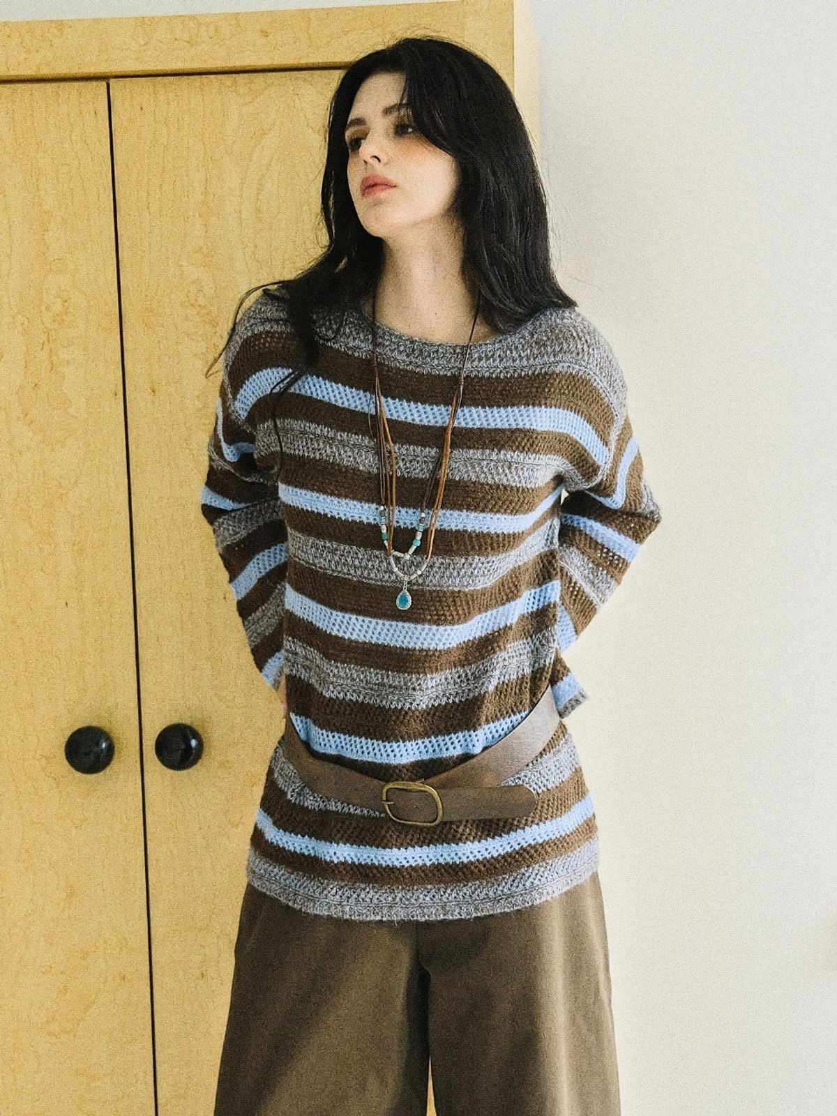 쿨키튼(KOOLKITTEN) Striped Knit & Belt Set Pullover