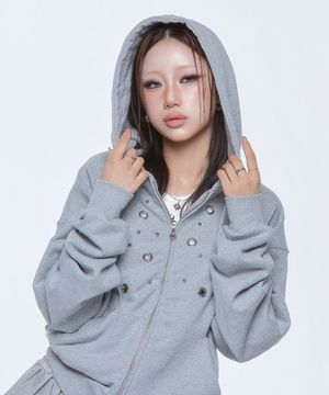 (DUC) Eyelet Stud Hoodie Zip-up Gray