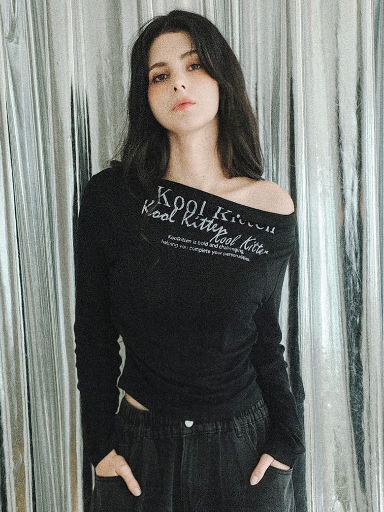 Off-Shoulder Kitten T-Shirt 3colors
