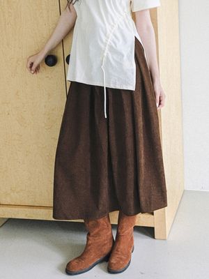 Corduroy Belted Flare Skirt