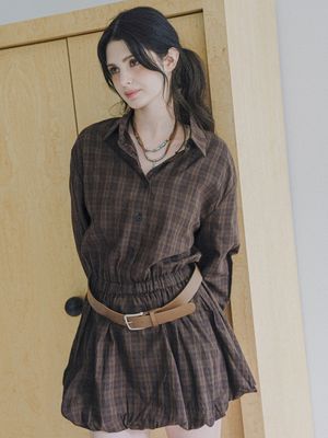Plaid Balloon Hem Shirt Dress