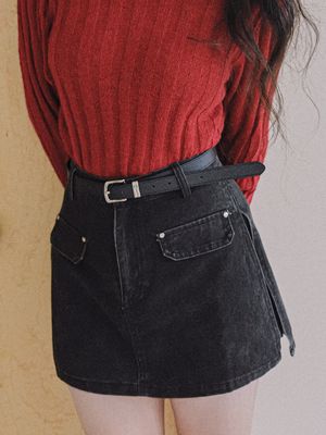 Belted Flap Mini Skirt