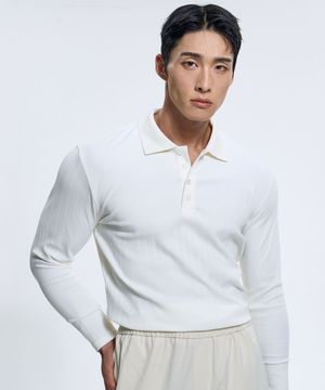 워크 머슬핏 카라 롱슬리브 - White