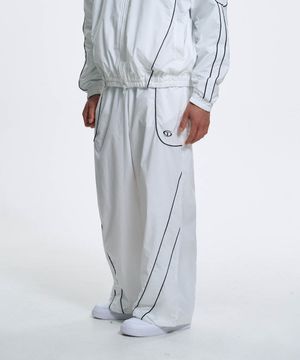 커브드 파이핑 와이드 팬츠 - White