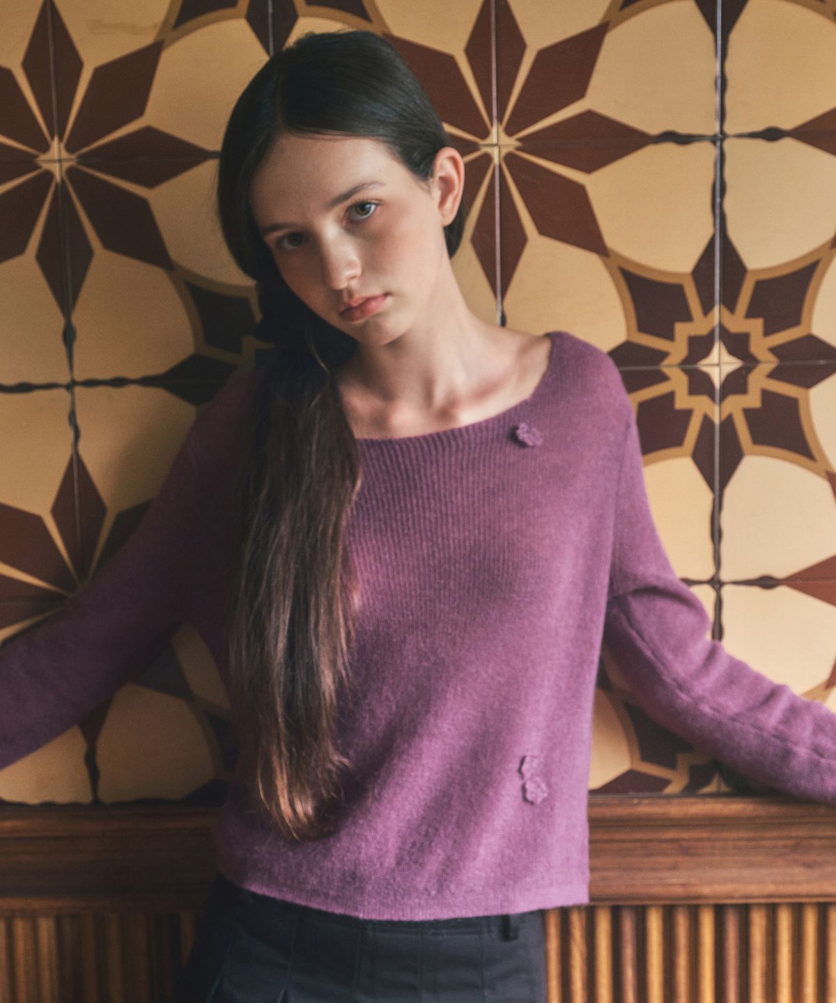 아우어노스텔지아(OURNOSTALGIA) Hand flower square knit_2color(OC25KN15)